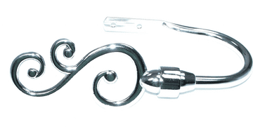 Polished Chrome Swirl Curtain Tiebacks / Holdbacks.