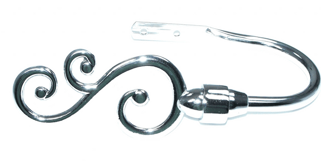 Polished Chrome Swirl Curtain Tiebacks / Holdbacks.