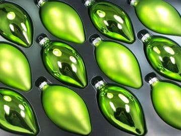 Premier Range 110mm Matt & Mirror Apple Green Olive Glass Baubles x 12