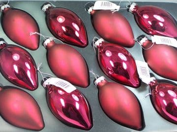 Premier Range 110mm Matt & Mirror Finish Cranberry Red Olive Glass Baubles x 12