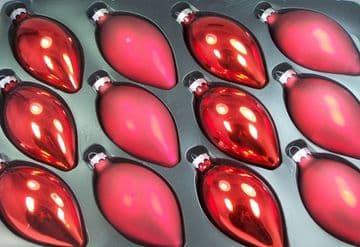 Premier Range 110mm Matt & Mirror Finish Deep Red Olive Glass Baubles x 12