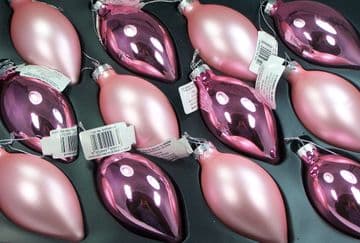 Premier Range 110mm  Matt & Mirror Finish Light Pink Olive Glass Baubles  x 12