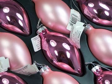 Premier Range 110mm  Matt & Mirror Finish Light Pink Olive Glass Baubles  x 5