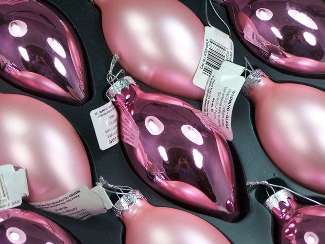 Premier Range 110mm  Matt & Mirror Finish Light Pink Olive Glass Baubles  x 5