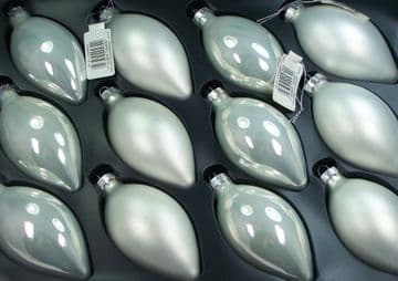 Premier Range 110mm Pearlized & Matt White Olive Glass Baubles x 12