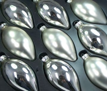 Premier Range 110mm Pearlized Silver Matt & Mirror Olive Glass Baubles x 9
