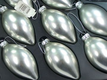 Premier Range 110mm Pearlized Silver Olive Glass Baubles x 10 (7)