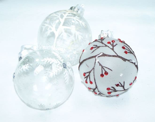 Premier Range Hand Painted Jewel Encrusted Clear Glass Baubles x 12