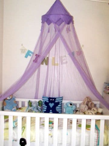 Purple Crown Tassle Single Cot Bed Mosquito Net Princess Prince Bedroom Canopy