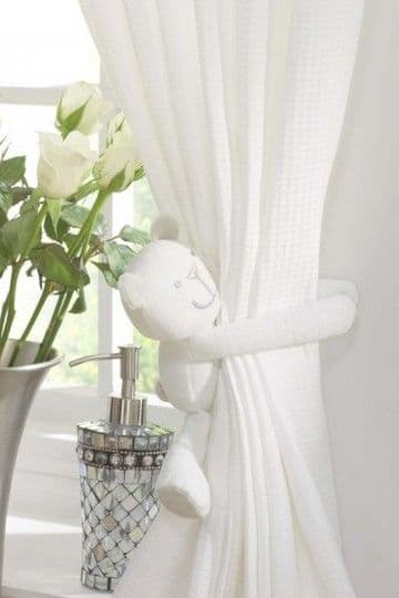 White Cotton Waffle Curtains & Tiebacks 137 x 137cm