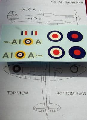 Dinky Toys 719 / 741 Spitfire MkII A1A Transfers and positioning Instructions (Each) TRANSFERS /