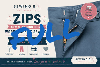 SEWING ZIP TECHNICAL WORKSHOP  FLY ZIP,  INVISIBLE &  STANDARD ZIP  SUNDAY 11th Oct 10am to 3pm