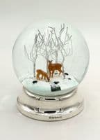 Deer in the woods Snow Globe with Sterling Silver foot