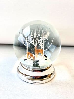 Deer in the woods Snow Globe with Sterling Silver foot