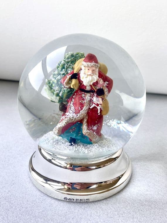 Santa Snow Globe with sterling silver foot.