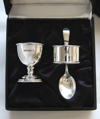 Sterling Silver Egg Cup, Spoon and Napkin Ring Set
