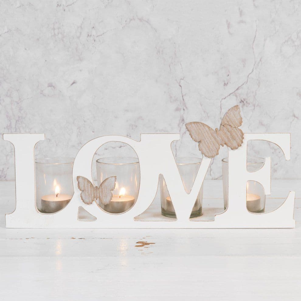 Hestia Wood Candle Holder Cut-Out Letters 