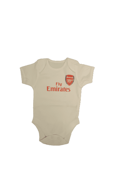 Personalised baby vest with Arsenal badge on it available in sizes