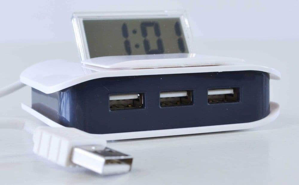 Clear LCD Digital Travel Alarm Clock with Integrated USB 1 1 Hub and Cable