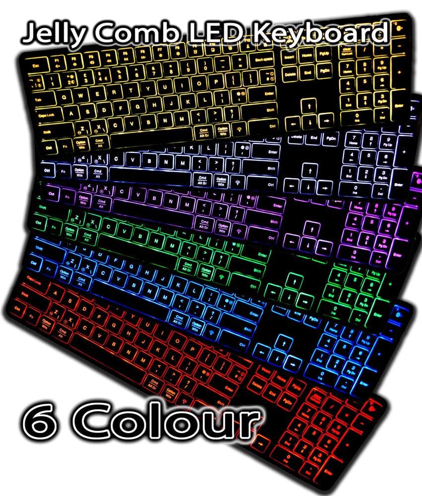 Jelly Comb Quad Pairing Bluetooth Wireless LED Backlit Keyboard UK Layout