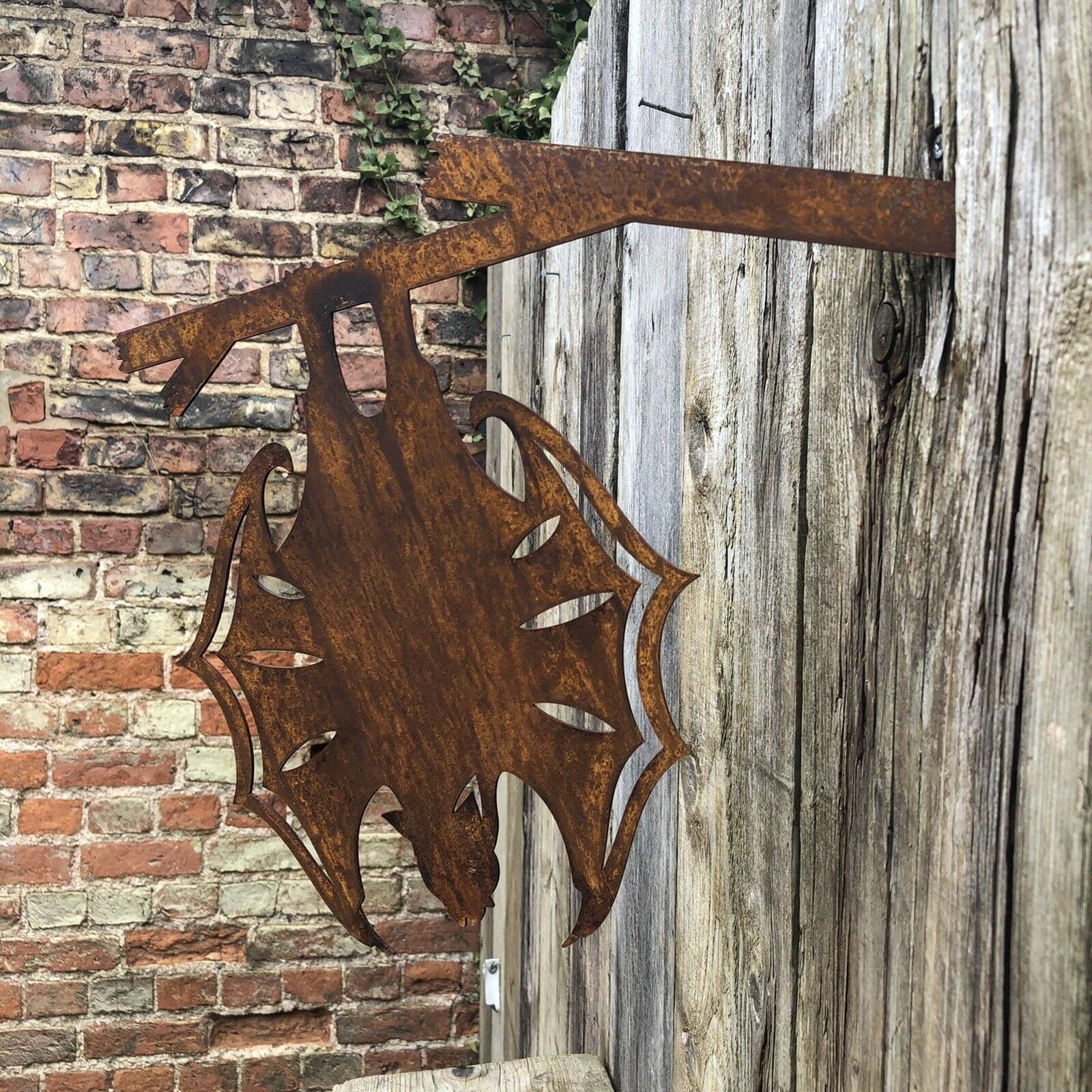 Rusty Metal HANGING BAT Garden sign Ornament decoration