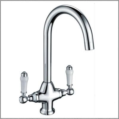 Traditional Twin Lever Round Neck Mixer Tap - Chrome