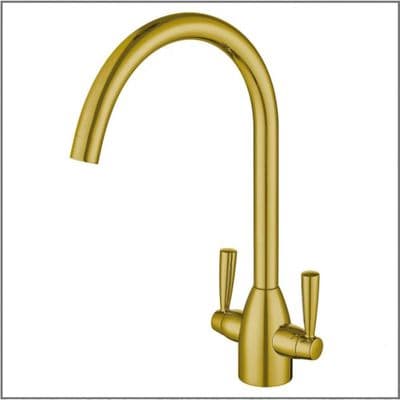 Twin Lever Round Neck Mixer Tap - Gold Brass
