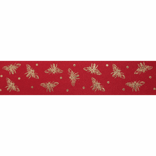Berisfords Sparkle Bee Ribbon - Red/Gold 25mm