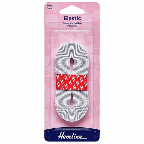 Elastic - General Purpose Knitted - 3m x 6mm White