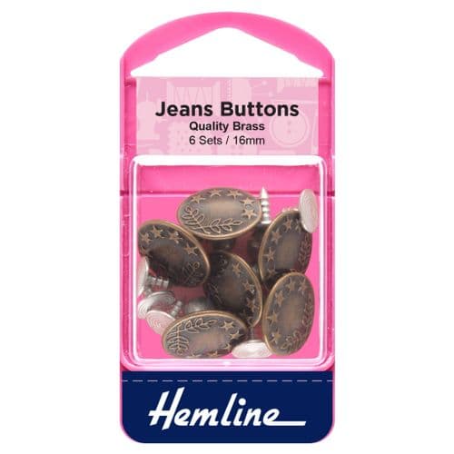 Hemline Jeans Buttons - 16mm - Bronze 6 Sets