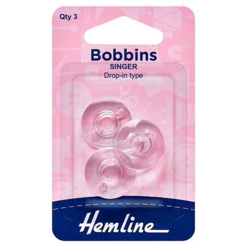 Hemline Plastic Bobbin: Singer/Class 66k Pack of 3