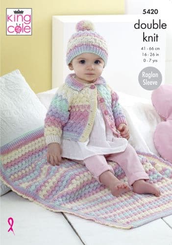 King Cole Beaches DK Knitting Pattern - Cardigan, Hat & Blanket 5420