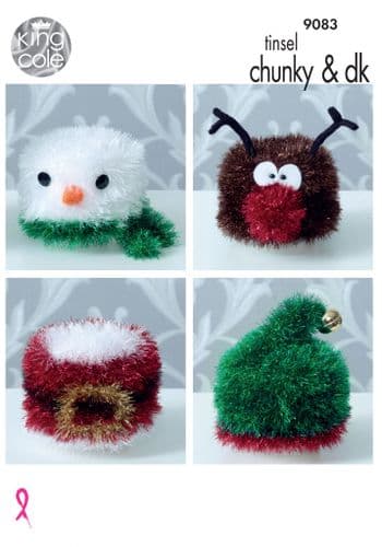 King Cole Christmas Toilet Roll Covers Knitted in Tinsel Chunky & Dolly mix DK 9083