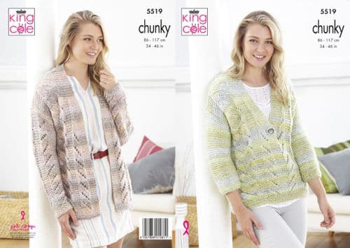 King Cole Corona Chunky Knitting Pattern - Cardigan & Sweater 5519