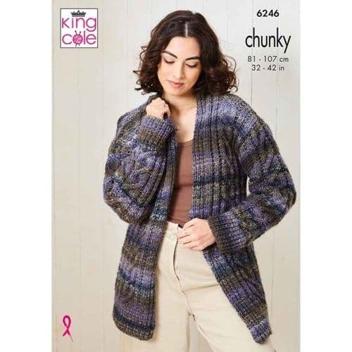 King Cole Cottagespun Chunky Knitting Pattern - Sweater & Cardigan 6246