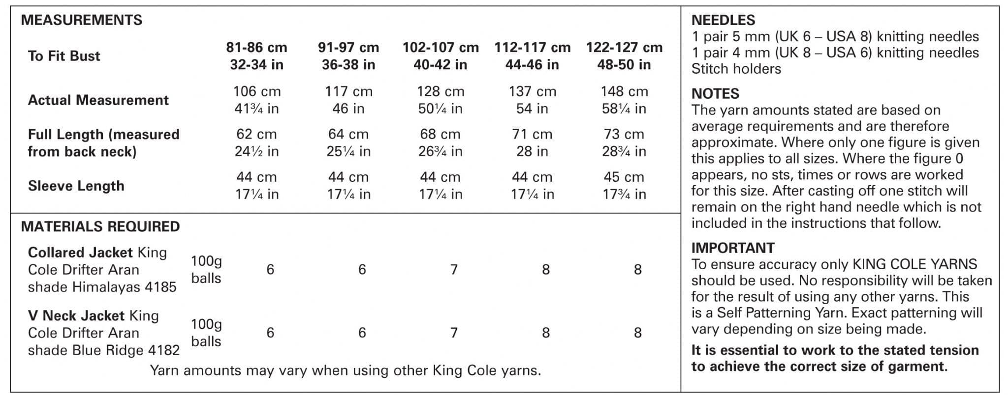 King Cole Drifter Aran Knitting Pattern Jackets 5269