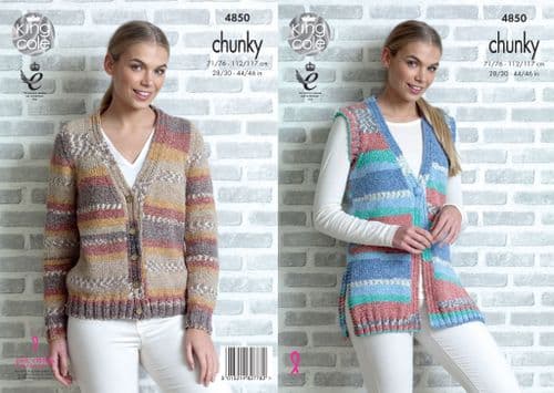 King Cole Drifter Chunky Knitting Pattern - Cardigan & Waistcoat 4850