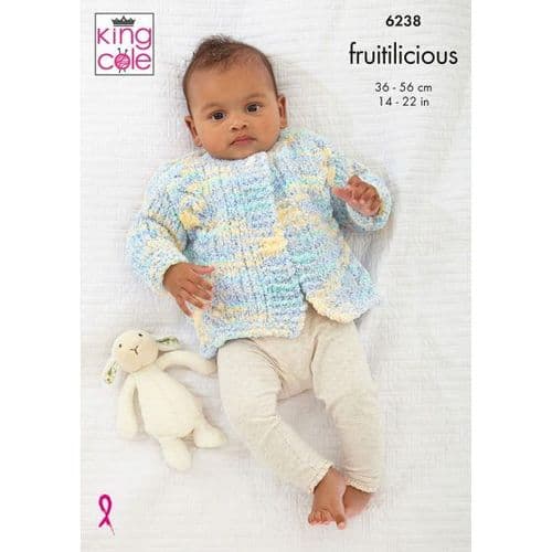King Cole Fruitilicious Knitting Pattern - Jacket, Cardigan & Waistcoat 6238