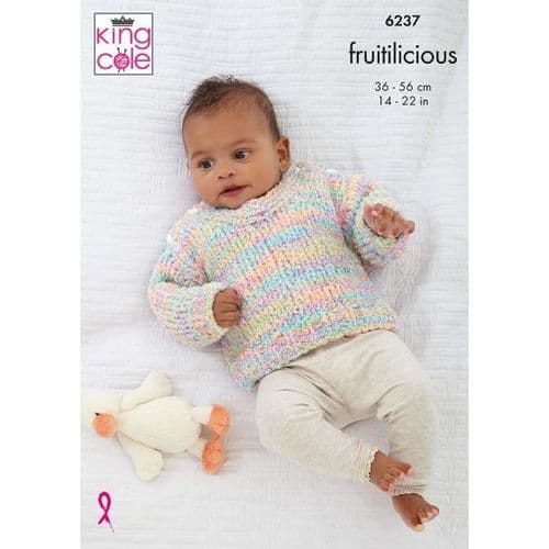 King Cole Fruitilicious Knitting Pattern - Sweater, Slipover & Cardigan 6237