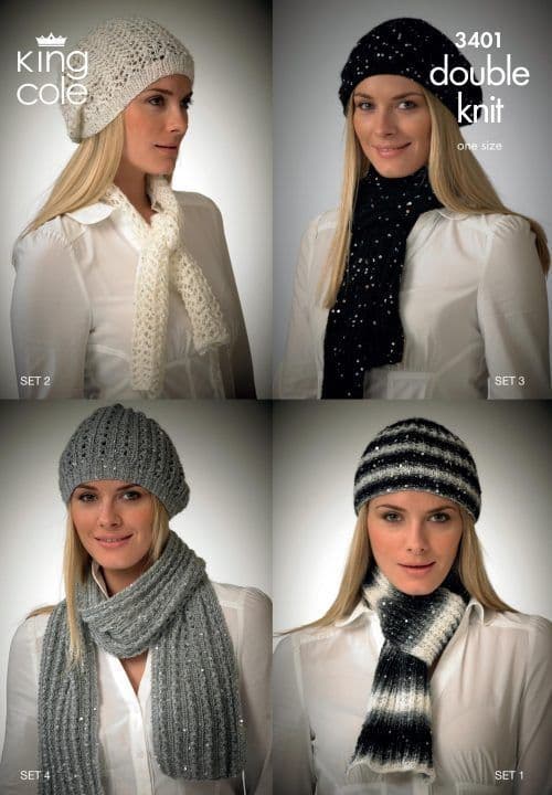 King Cole Galaxy DK Knitting Pattern Hats and Scarves 3401