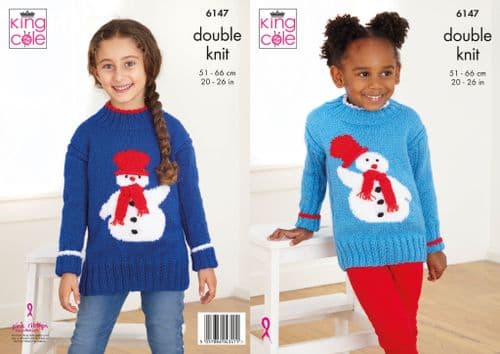 King Cole Glitz DK Knitting Pattern - Snowman Sweaters 6147