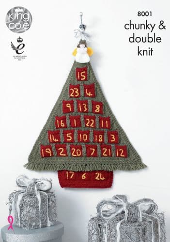 King Cole Knitting Pattern - Christmas Advent Calendar Tree & Angel Pattern 8001