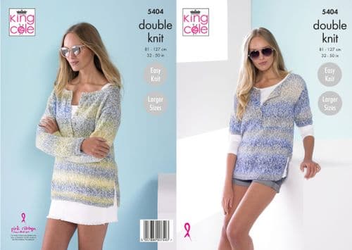King Cole Ladies Tops Pattern Knitted in Caribbean Calypso DK 5404 (downloadable PDF)