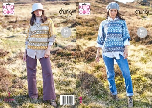 King Cole Nordic Chunky Knitting Pattern - Round & V Neck Sweaters 5904