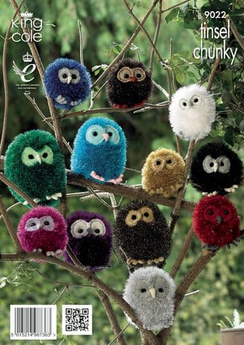 King Cole Owls Knitted with Tinsel Chunky & Dollymix DK 9022