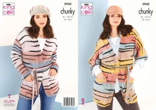King Cole Safari Chunky Knitting Pattern - Cardigans 5930