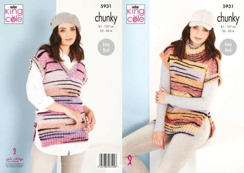 King Cole Safari Chunky Knitting Pattern - Cowl & V Neck Tanks 5931