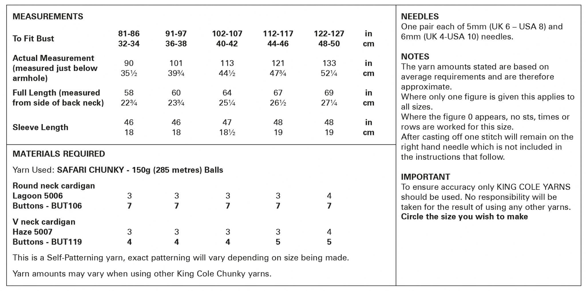 King Cole Safari Chunky Knitting Pattern Round & V Neck Cardigans 5934