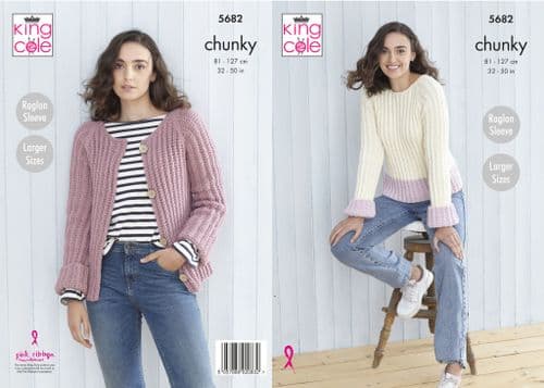 King Cole Subtle Drifter Chunky Ladies Sweater & Cardigan Pattern 5682