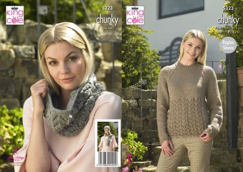 King Cole Sweater, Hat, Scarf & Cowl Knitted in Big Value Chunky 5323